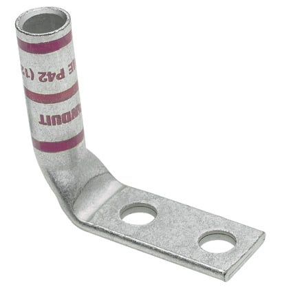 LCC6-14AWF-L Pan-Lug LCC-F 2-Hole Compression Connector Lug, 6 AWG Stranded Copper Conductor, Die Code: P24, 42.826 in Stud, Tin Plated Copper