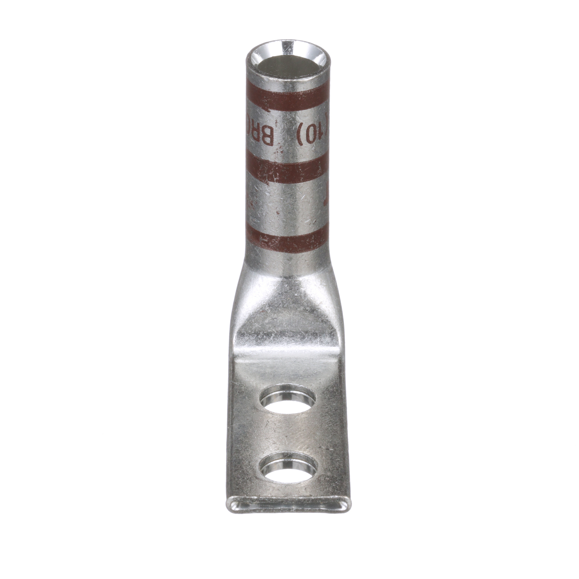 LCC2-14AWF-Q Pan-Lug 2-Hole Compression Connector Lug, 2 AWG Copper Conductor, Die Code: P33, 1/4 in Stud, Tin Plated Copper