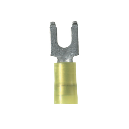 PN10-10FF-D Pan-Term Loose Piece Fork Terminal, #10 Conductor, 1.05 in L, Brazed Seam/Funnel Entry/Sleeved/Internal Serration Barrel, Copper, Yellow