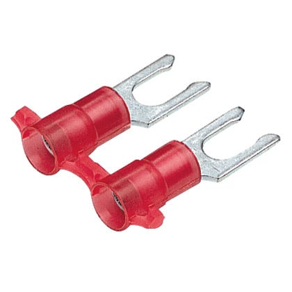 Reel Smart PN18-6LF-3K Lock Fork Terminal, Red, Nylon, 18-22 AWG, #6 Stud