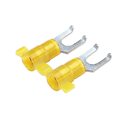 PN10-10FF-2K Pan-Term Reel Smart Reel-Fed Fork Terminal, #10 Conductor, 1.05 in L, Insulation Grip Sleeve Barrel, Copper, Yellow