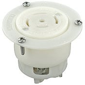 3525-C Grounding Non-NEMA Locking Flanged Outlet, 250/600 V AC, 10/20 A, 4 Poles, 5 Wires, White