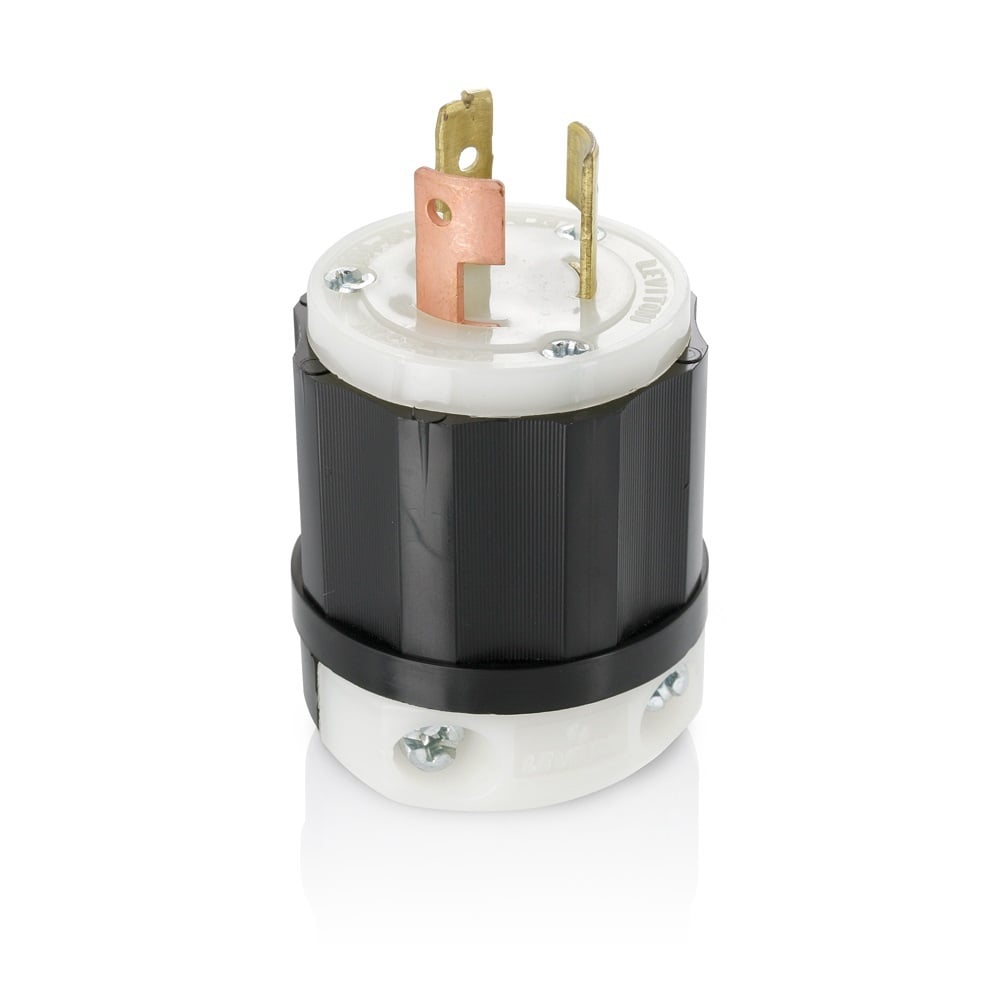 9965-GC Cable Mount Grounding Locking Plug, 125/250 V AC, 20 A, 3 Poles, 3 Wires, Black/White