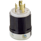 9965-C Cable Mount Non-Grounding Locking Plug, 125/250 V AC, 20 A, 3 Poles, 3 Wires, Black/White