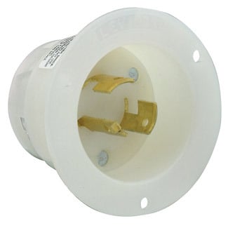 3325-C Non-Grounding Non-NEMA Receptacle Locking Flanged Inlet, 125/250 V AC, 20 A, 3 Poles, 3 Wires, White