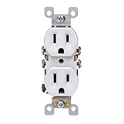 5320-SW Duplex Self-Grounding Straight Blade Receptacle With Ears, 125 V AC, 15 A, 2 Poles, 3 Wires, White