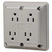 1254-I 1-Phase 4-in-1 Extra Heavy Duty Grounding Quadruplex Straight Blade Receptacle, 125 V AC, 15 A, 2 Poles, 3 Wires, Ivory