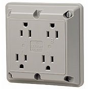1254-W 1-Phase 4-in-1 Extra Heavy Duty Grounding Quadruplex Straight Blade Receptacle, 125 V AC, 15 A, 2 Poles, 3 Wires, White