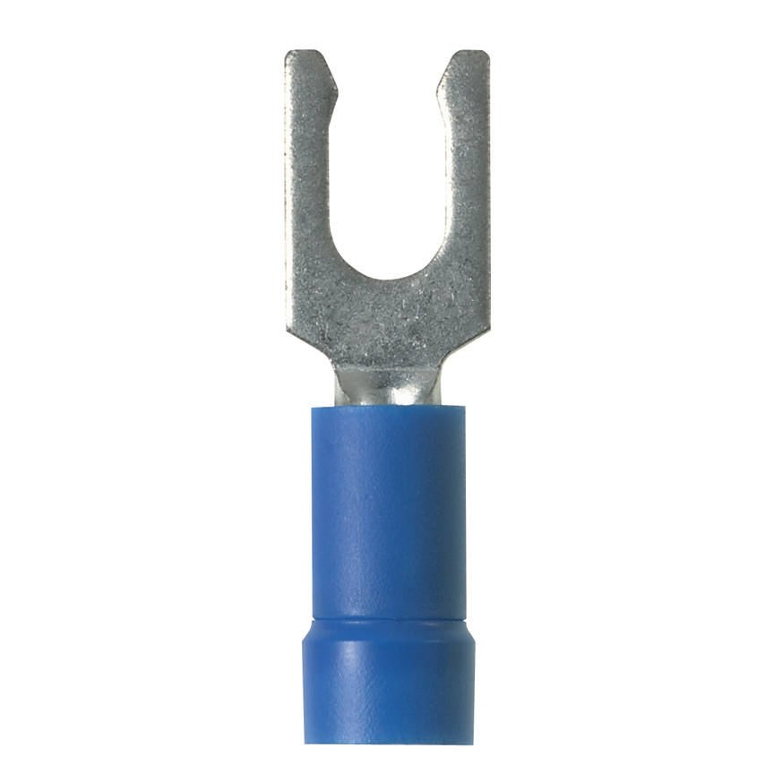 PV14-6LF-M Pan-Term Loose Piece Fork Terminal, #14 Conductor, 0.9 in L, Brazed Seam/Funnel Entry/Internal Serration Barrel, Copper, Blue