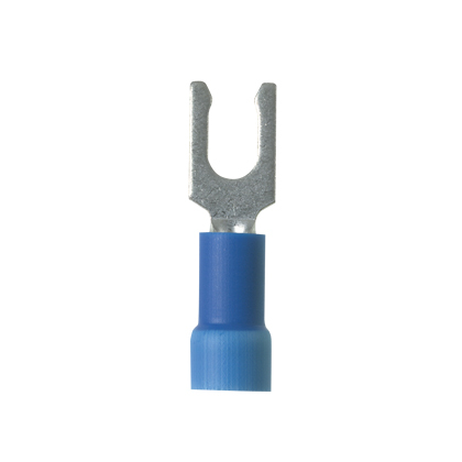 PV14-8LFX-C Pan-Term Reel Smart Insulated Fork Terminal, #14 Conductor, 1.01 in L, Brazed Seam/Funnel Entry Barrel, Copper, Blue