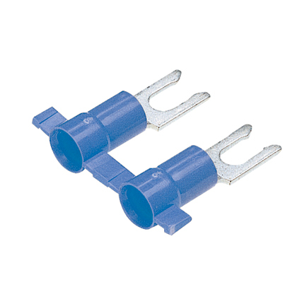 PV14-6LFB-3K Pan-Term Reel Smart Reel-Fed Fork Terminal, #14 Conductor, 0.85 in L, Butted Seam/Funnel Entry Barrel, Copper, Blue