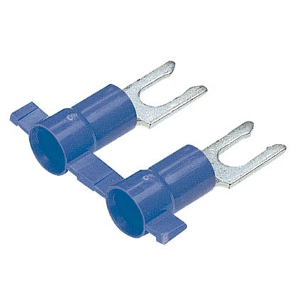 PV14-10LFB-3K Pan-Term Reel Smart Reel-Fed Fork Terminal, #14 Conductor, 0.92 in L, Butted Seam/Funnel Entry Barrel, Copper, Blue