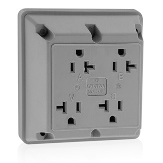 21254-GY 1-Phase 4-in-1 Extra Heavy Duty Grounding Straight Blade Receptacle, 125 V AC, 20 A, 2 Poles, 3 Wires, Gray
