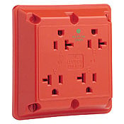 21254-HR 1-Phase 4-in-1 Extra Heavy Duty Grounding Straight Blade Receptacle, 250 V AC, 20 A, 2 Poles, 3 Wires, Red