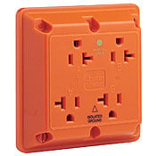21254-IG Extra Heavy Duty Isolated Ground Straight Blade Receptacle, 250 V AC, 20 A, 2 Poles, 3 Wires, Orange