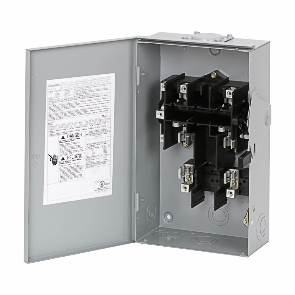 DG222NRB DG Series Cartridge Fusible General Duty Safety Switch, 240 V AC, 60 A, 3 to 10 hp, 7-1/2 to 15 hp, DPST Contact, 2 Poles