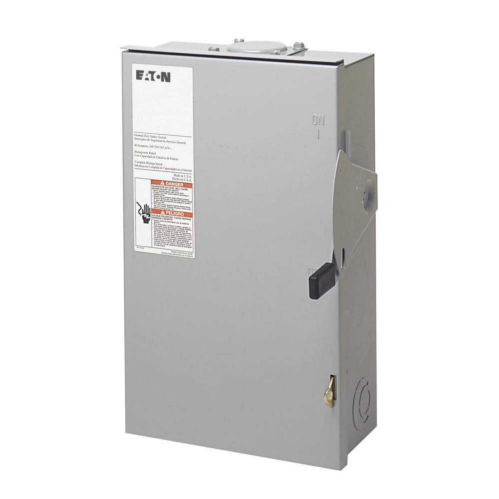 DG322NRB DG Series Cartridge Fusible General Duty Safety Switch, 240 V AC, 60 A, 3 to 10 hp, 7-1/2 to 15 hp, 3PST Contact, 3 Poles
