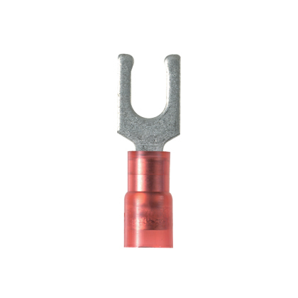 PNF18-10LF-M Pan-Term Loose Piece Fork Terminal, #18 Conductor, 0.89 in L, Funnel Entry/Sleeved Barrel, Copper, Red