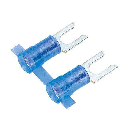 PNF14-6LF-3K Pan-Term Reel Smart Reel-Fed Fork Terminal, #14 Conductor, 0.85 in L, Funnel Entry/Sleeved Barrel, Copper, Blue