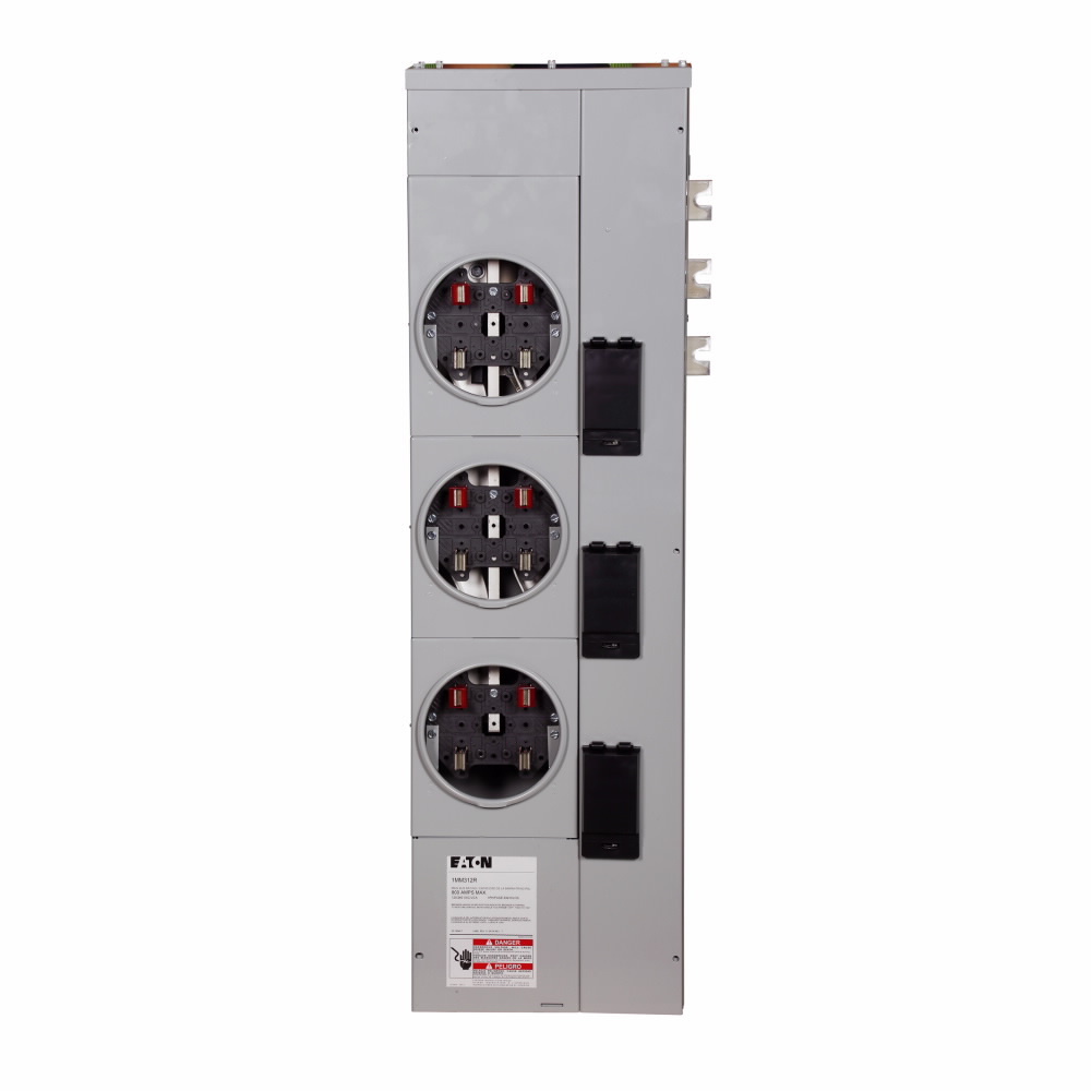 1MM312R Residential Meter Stack, 125 Amp, Indoor/Outdoor, 1 Phase in and 1 Phase out, 3 Socket, Aluminum, Ringed, 120/240V