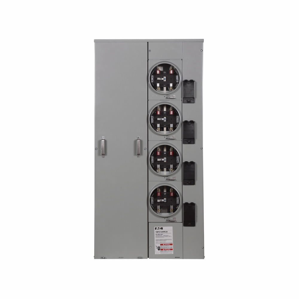 1MP4124RRLB Meter Pack Socket, 125 Amp, Aluminum, Horn Bypass, Indoor/Outdoor, Up to 100 kAIC, 4 Socket, 5 Jaw, 1 Phase in and 1 Phase out, Ringless, 120/240V