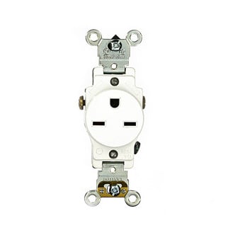 5651-W 1-Phase Heavy Duty Single Straight Blade Receptacle, 250 V AC, 15 A, 2 Poles, 3 Wires, White