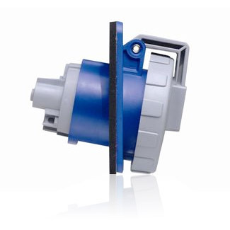 430R9W 3-Phase Watertight Sleeve And Pin Receptacle, 250 V AC, 30 A, 3 Poles, 4 Wires, Blue
