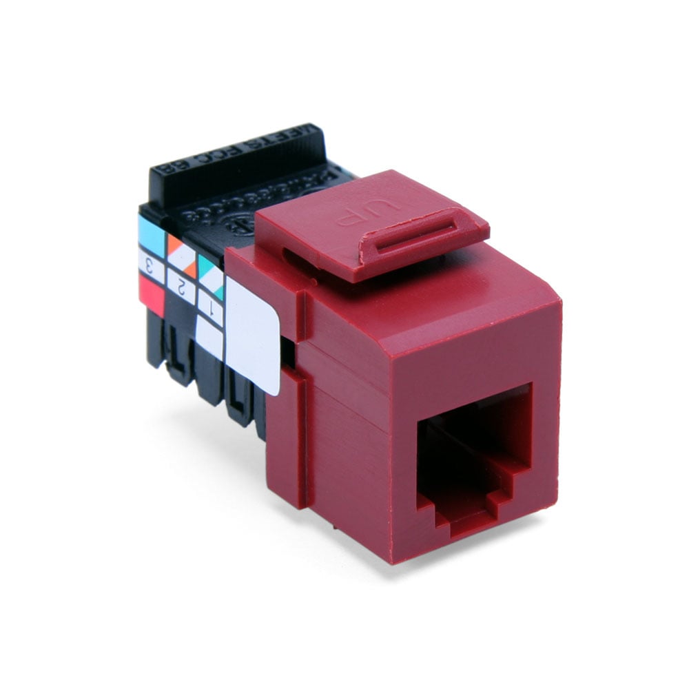 41106-RR6 QuickPort 6-Conductor 6-Position 110-Style Snap-In Connector, USOC/Voice Module, Flush Mount, 1 Port, Plastic, Dark Red