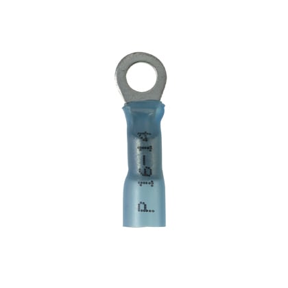 PH14-10R-Q Pan-Term Type PH-R Heat Shrink Insulated Ring Terminal, 14 AWG Conductor, 1.05 in L, Brazed Seam/Standard Barrel, Copper, Blue