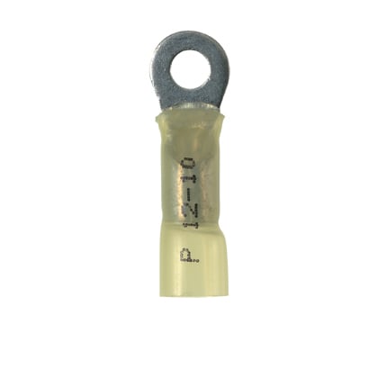 PH10-38R-E Pan-Term Type PH-R Heat Shrink Insulated Ring Terminal, 10 AWG Conductor, 1.2 in L, Brazed Seam/Standard Barrel, Copper, Yellow