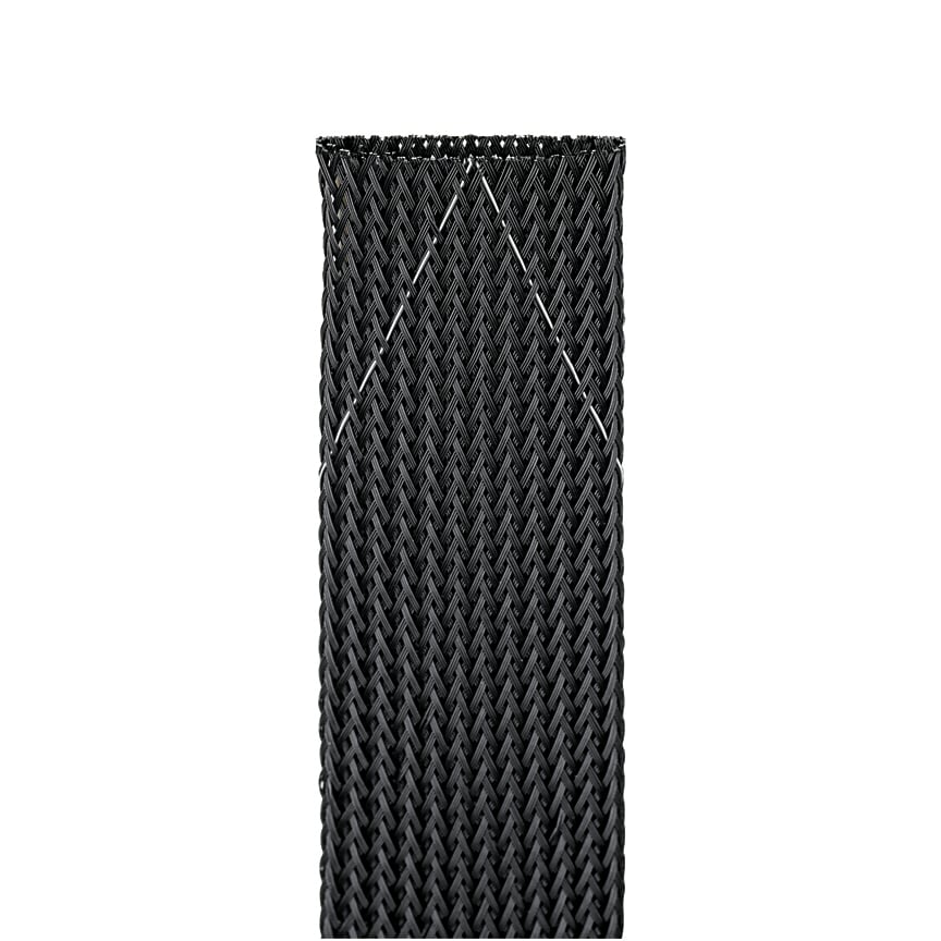 SE125PFR-LR0 Pan-Wrap Expandable Flame-Retardant Braided Sleeve, 1-1/4 in Dia x 50 ft L Sleeve, Polyethylene Terephthalate, -94 to 257 deg F, Black