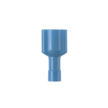 DPF14-250FIMB-D DiscoGrip DPF-FIMB Fully Insulated Loose Piece Vibration-Resistant Disconnect, 16 to 14 AWG Conductor, 0.25 in W x 0.032 in THK Tab, Butted Seam/Funnel Entry Barrel, Brass, Blue