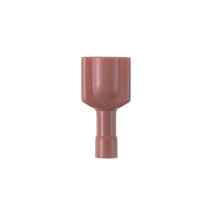 DPF18-250FIMB-D DiscoGrip DPF-FIMB Fully Insulated Loose Piece Vibration-Resistant Disconnect, 22 to 18 AWG Conductor, 0.25 in W x 0.032 in THK Tab, Butted Seam/Funnel Entry Barrel, Brass, Red