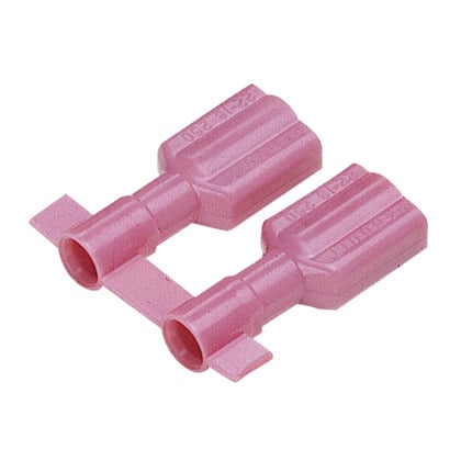 DPF18-206FIB-3K Reel Smart Type DPF-FIB Reel Vibration-Resistant Female Disconnect, 18 AWG Conductor, 0.187 to 0.205 in W x 0.02 in THK Tab, Butted Seam/Funnel Entry Barrel, Brass, Red, Fully Insulated