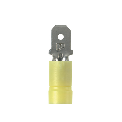 DV10-250M-L Pan-Term DV-M Barrel Insulated Loose Piece Vibration-Resistant Disconnect, 12 to 10 AWG Conductor, 0.25 in W x 0.032 in THK Tab, Brazed Seam/Funnel Entry/Insulation Support Barrel, Copper, Yellow