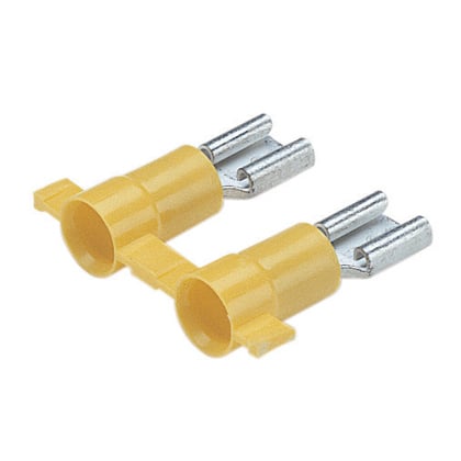DV10-250-2K Reel Smart Type DV Reel Vibration-Resistant Female Disconnect, 10 AWG Conductor, 0.25 in W x 0.032 in THK Tab, Butted Seam/Funnel Entry/Internal Serration Barrel, Brass, Yellow, Insulated