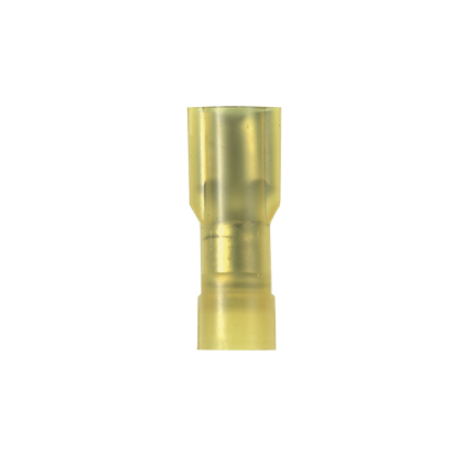 DNF10-250FI-D Pan-Term Type DNF-FI Loose Piece Vibration-Resistant Female Disconnect, 10 AWG Conductor, 0.25 in W x 0.032 in THK Tab, Funnel Entry/Sleeved Barrel, Brass, Yellow, Fully Insulated