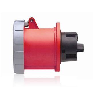 4100R7W 3-Phase Watertight Sleeve And Pin Receptacle, 480 VAC, 100 A, 3 Poles, 4 Wires, Red