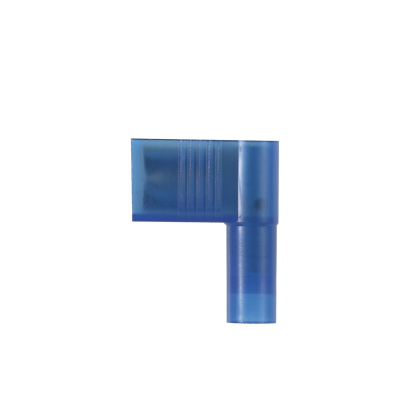 DNFR14-250B-M Pan-Term Type DNFR-B Loose Piece Vibration-Resistant Female Disconnect, 14 AWG Conductor, 0.25 in W x 0.032 in THK Tab, Butted Seam/Funnel Entry Barrel, Brass, Blue, Pre-Insulated