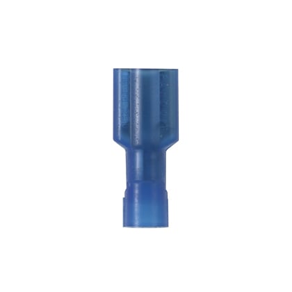 DNF14-205FIB-C Pan-Term Type DNF-FIB Loose Piece Vibration-Resistant Female Disconnect, 14 AWG Conductor, 0.187 to 0.205 in W x 0.02 in THK Tab, Butted Seam/Funnel Entry Barrel, Brass, Blue, Fully Barrel Insulated