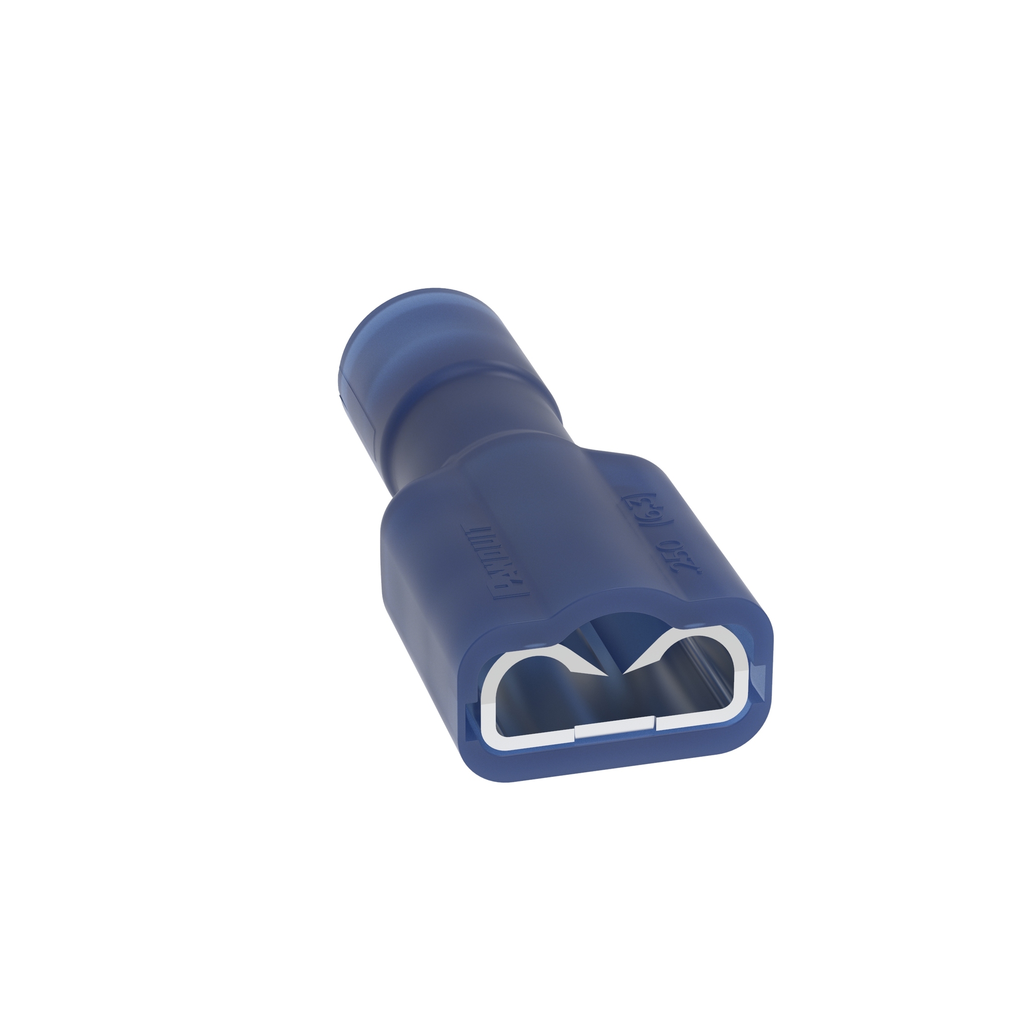 DNF14-250FIB-C Pan-Term Type DNF-FIB Loose Piece Vibration-Resistant Female Disconnect, 14 AWG Conductor, 0.25 in W x 0.032 in THK Tab, Butted Seam/Funnel Entry Barrel, Brass, Blue, Fully Insulated
