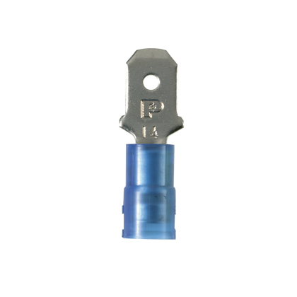 DNF14-250M-M Pan-Term DNF-M Barrel Insulated Loose Piece Vibration-Resistant Disconnect, 16 to 14 AWG Conductor, 0.25 in W x 0.032 in THK Tab, Sleeve/Standard Barrel, Copper, Blue