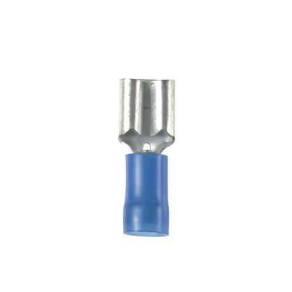 DNF14-250-M Pan-Term Type DNF Loose Piece Vibration-Resistant Female Disconnect, 14 AWG Conductor, 0.25 in W x 0.032 in THK Tab, Funnel Entry/Sleeved Barrel, Brass, Blue, Insulated