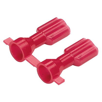 DNF18250FIBX-2K Reel Smart Type DNF-FIBX Reel Vibration-Resistant Female Disconnect, 18 AWG Conductor, 0.25 in W x 0.032 in THK Tab, Butted Seam/Expanded Barrel, Brass, Red, Fully Insulated