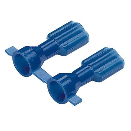 DNF14250FIBX-2K Reel Smart Type DNF-FIBX Reel Vibration-Resistant Female Disconnect, 14 AWG Conductor, 0.25 in W x 0.032 in THK Tab, Butted Seam/Expanded Barrel, Brass, Blue, Fully Insulated