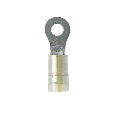 PK10-14R-L Pan-Term Type PK-R Ring Terminal, 10 AWG Conductor, 1-1/4 in L, Brazed Seam/Internal Serration/Standard Barrel, Copper, Yellow