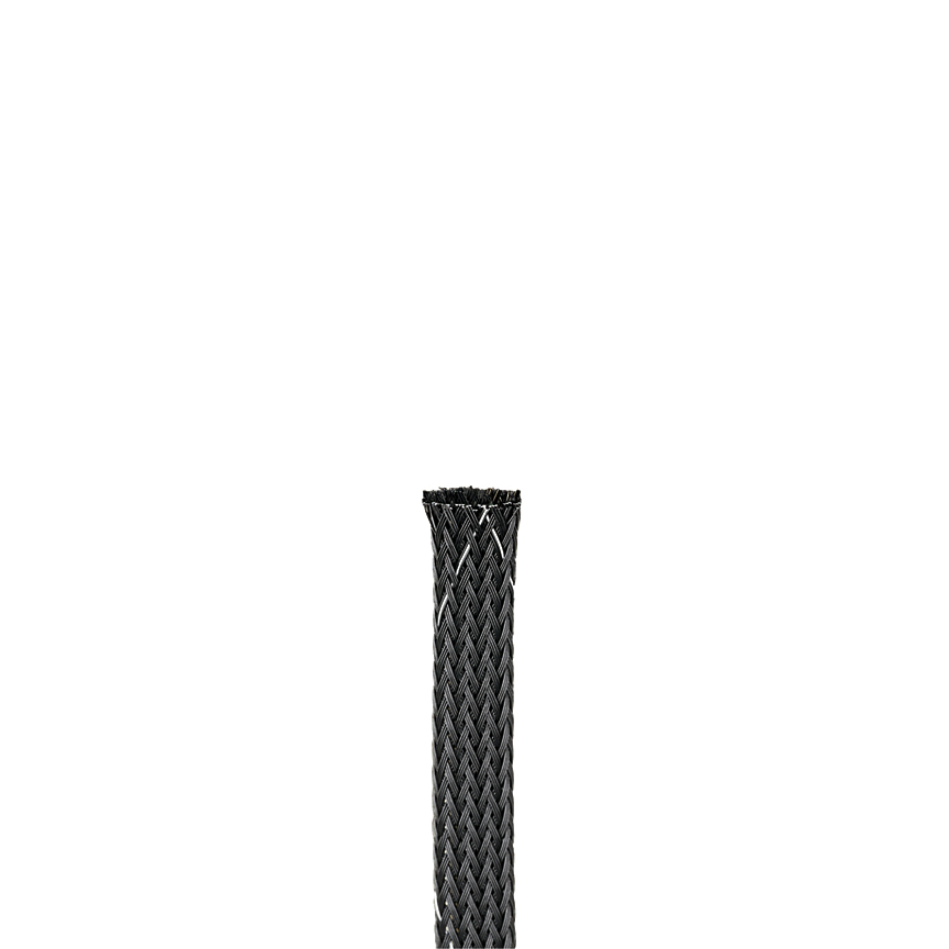 SE38P-TR0 Pan-Wrap Expandable Flame-Retardant Braided Sleeve, 0.38 in Dia x 200 ft L Sleeve, Polyethylene Terephthalate, -94 to 257 deg F, Black