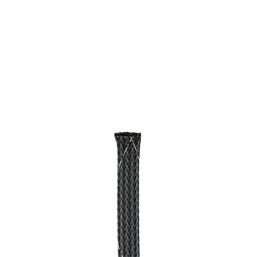 SE38PFR-TR0 Pan-Wrap Expandable Flame-Retardant Braided Sleeve, 0.38 in Dia x 200 ft L Sleeve, Polyethylene Terephthalate, 257 deg F, Black