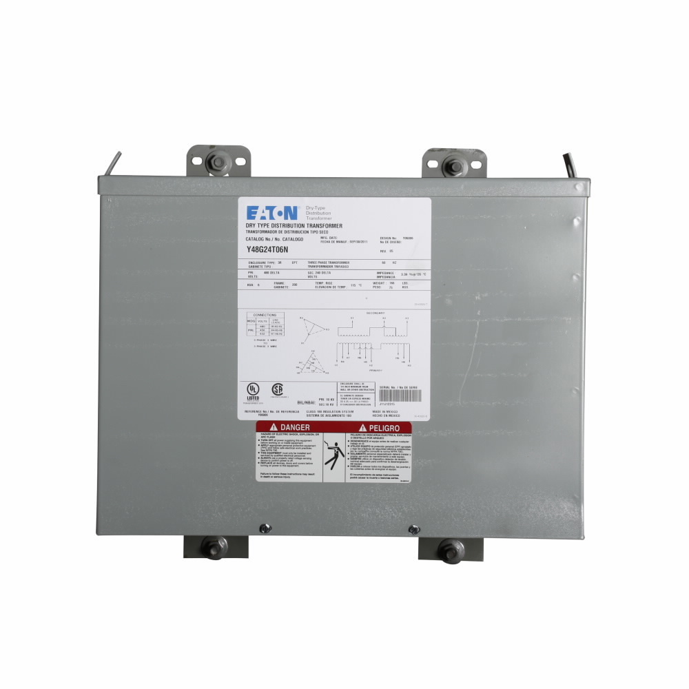 Y48G24T06N Type EPT Encapsulated Distribution Transformer, 480 VAC Primary, 240 Delta V AC Secondary, 6 kVA Power Rating, 60 Hz, 3 Phase