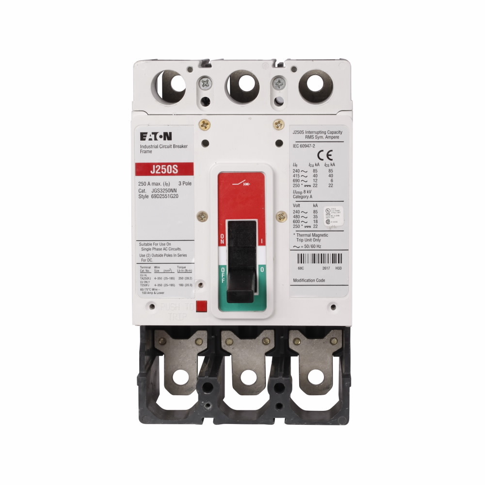 JGS3225FAG Type JGS Molded Case Circuit Breaker, 600 V AC, 225 A, 18 kA Interrupt, 3 Poles, Thermal Magnetic Trip